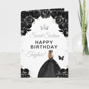 Carte Fille aux cheveux noir blond Joyeux Seizième Anniv