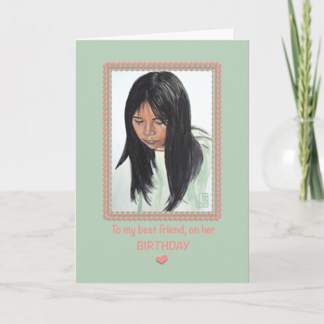 Carte Fille aux cheveux noirs Meilleur Ami Anniversaire  (Devant)