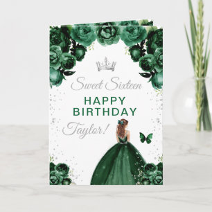 Carte Fille aux cheveux verts marron Sweet Sixteen Anniv