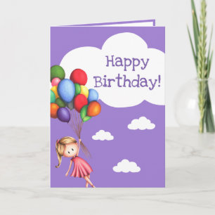 Carte Fille avec ballons violet joyeux anniversaire