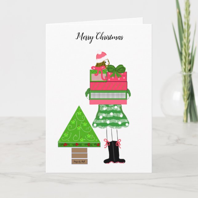Carte Fille avec cadeaux et arbre (Devant)