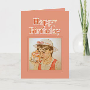 Carte Fille Avec Coquille Conch Joyeux Anniversaire