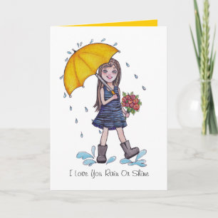 Carte Fille Avec Parapluie Jaune En Aquarelle