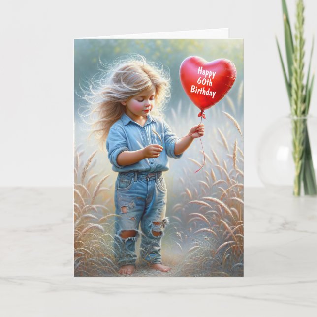 Carte Fille avec un ballon de coeur pour 60e anniversair (Devant)