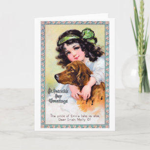 Carte Fille avec un chien de couture irlandais, Saint Pa