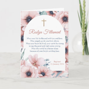 Carte Fille Baptême Grosse Fleurs Roses Autour De La Fro