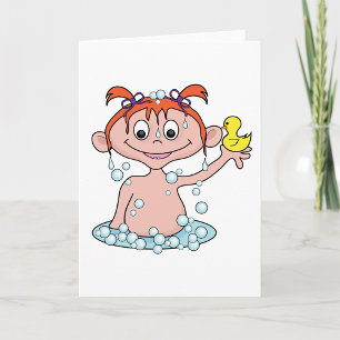 Carte Fille Bath Time Amusant avec canard en caoutchouc 