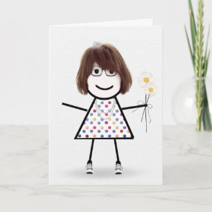 Carte Fille Bâton Anniversaire Avec Marguerites