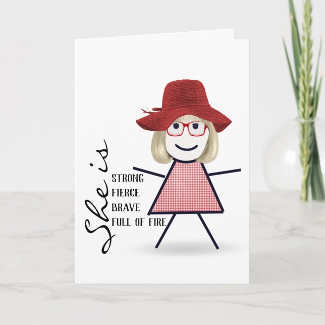 Carte Fille Bâton avec un Chapeau Rouge  (Devant)