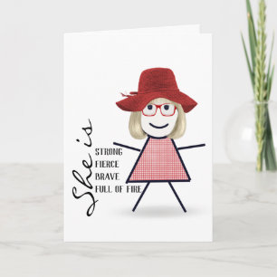 Carte Fille bâton avec un chapeau rouge 