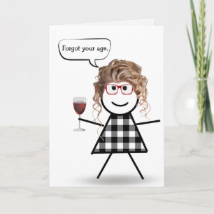 Carte Fille Bâton avec Vin Rouge Anniversaire en Retard 