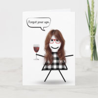 Fille Bâton avec Vin Rouge Anniversaire en Retard
