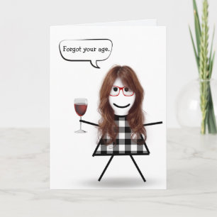 Carte Fille Bâton avec Vin Rouge Anniversaire en Retard