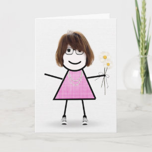 Carte Fille bâton d'anniversaire à carreaux avec des mar