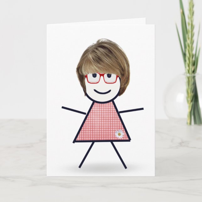 Carte Fille Bâton d'anniversaire avec cheveux pour sœur (Devant)
