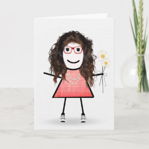 Carte Fille Bâton d'anniversaire avec des marguerites