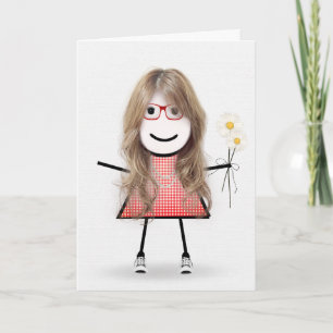 Carte Fille Bâton D'anniversaire Avec Marguerites