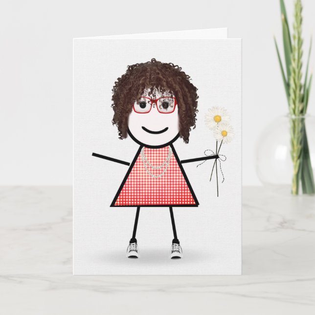 Carte Fille Bâton D'anniversaire Avec Marguerites  (Devant)