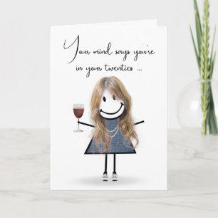 Carte Fille Bâton d'Anniversaire avec Verre à Vin 
