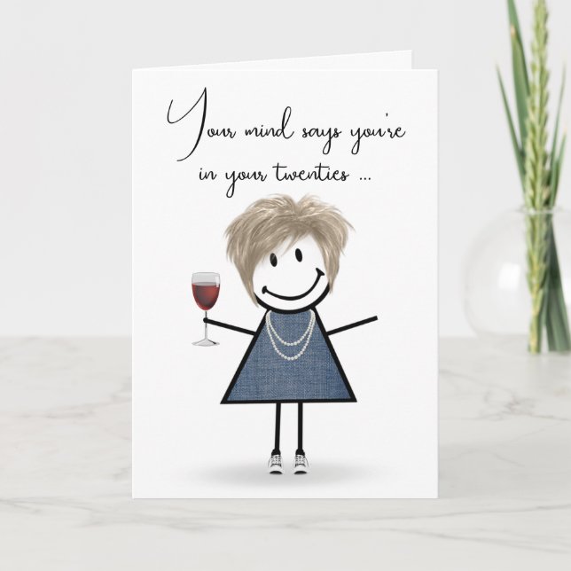 Carte Fille Bâton d'anniversaire avec Verre à Vin  (Devant)
