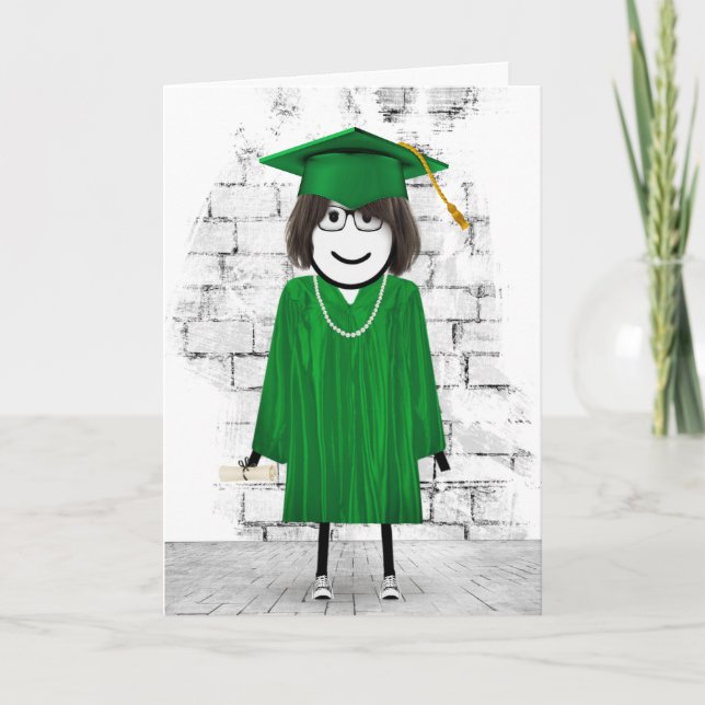 Carte Fille bâton diplômée avec cheveux et diplôme  (Devant)