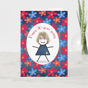 Carte Fille Bâton et Marguerites Sur Denim pour 90e Anni