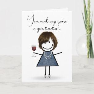 Carte Fille Bâtonnée d'Anniversaire avec Verre à Vin 