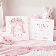 Fille Berceau Rose Fleurs Aquarelle Naissance