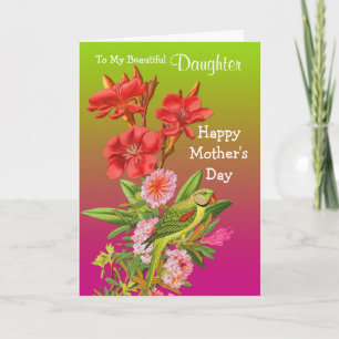 Carte Fille / Bonne fête des mères - Floral et Parrot