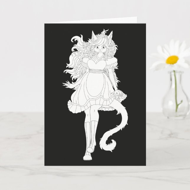 Carte Fille Chat (Petite plante)