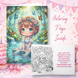 Carte Fille Chibi dans une forêt enchantée pour un anniv