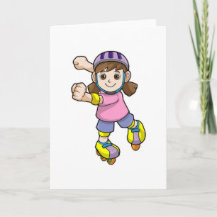 Carte Fille comme patineur avec patins et casque