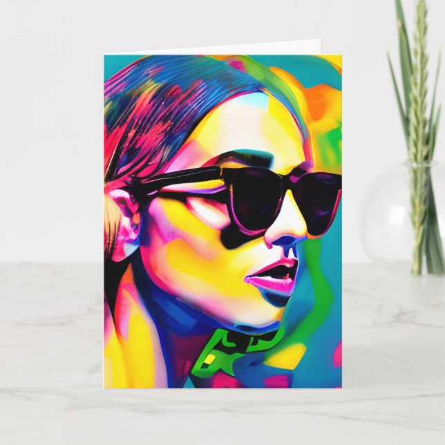 Carte Fille cool en lunettes de soleil Art Abstrait colo (Devant)