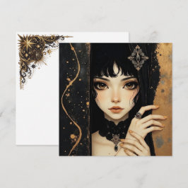 Carte Fille d'anime gothique noir et or