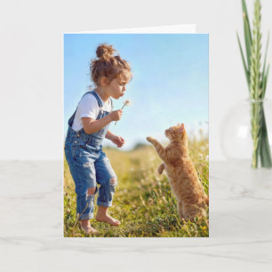 Carte Fille d'anniversaire avec chat dans les pissenlits