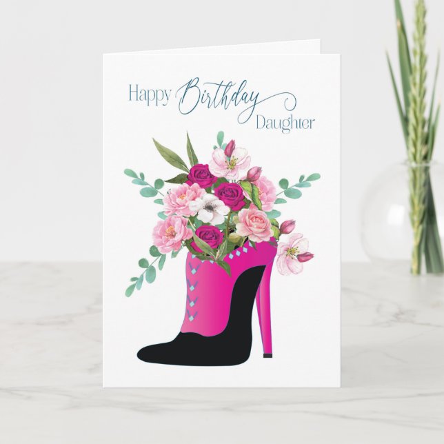Carte Fille d'anniversaire Belles fleurs Chaussure de ha (Devant)