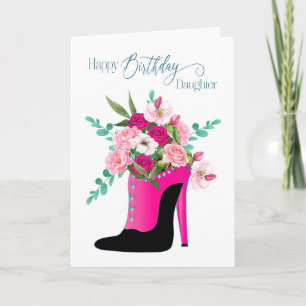 Carte Fille d'anniversaire Belles fleurs Chaussure de ha