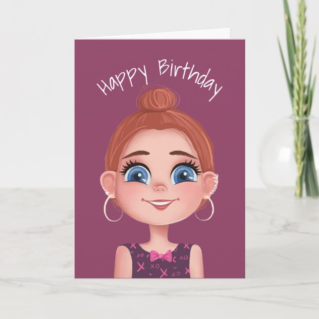Carte Fille d'anniversaire de dessin animé avec de grand (Devant)