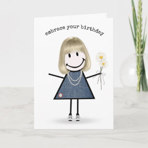 Carte Fille d'anniversaire en bonhomme bâton avec des ma