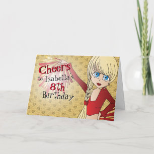 Carte Fille d'anniversaire pom-pom girl - Rouge
