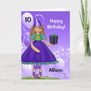 Carte Fille d'anniversaire pourpre et verte avec âge