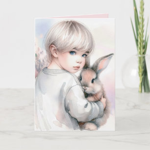 Carte Fille d'anniversaire tenant un lapin d'animal