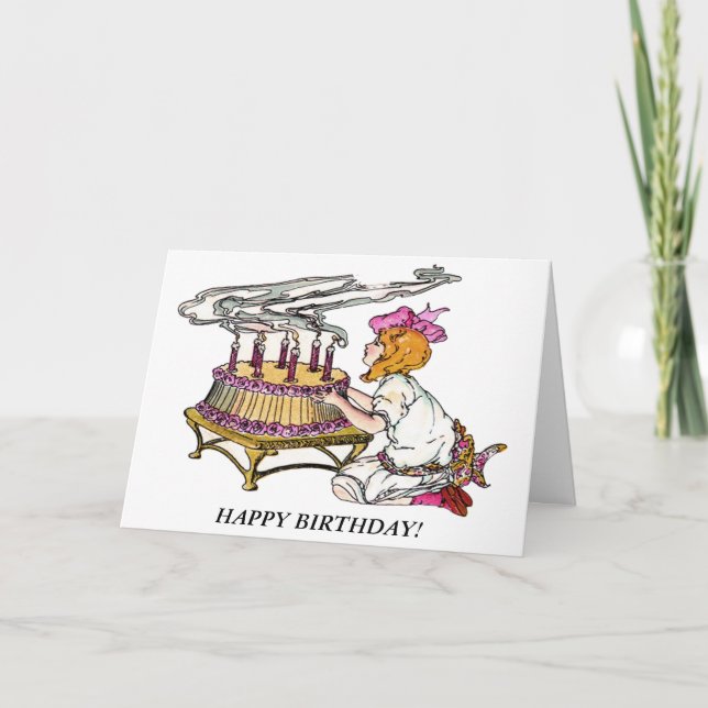 Carte Fille d'anniversaire vintage avec gâteau (Devant)
