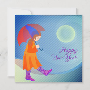 Carte Fille dans la pluie moderne coloré mignon texte pe