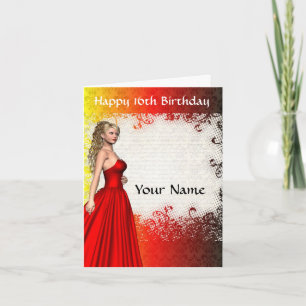 Carte Fille dans l'anniversaire rouge de dress16th