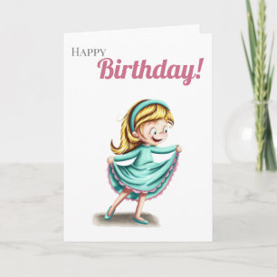 Carte Fille dansant en robe turquoise heureux anniversai