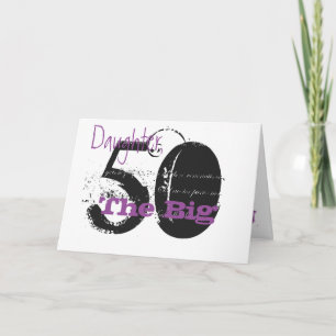 Carte fille de 50e anniversaire, noir, texte violet, bla