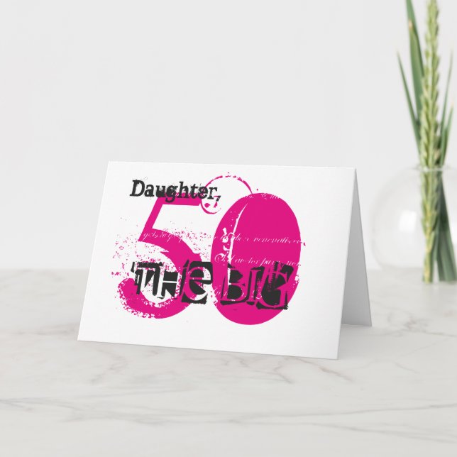 Carte fille de 50e anniversaire, texte noir et rose, bla (Devant)