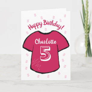 Carte Fille de 5e anniversaire football / chemise de foo