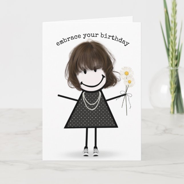 Carte Fille de dessin animé d'anniversaire avec des marg (Devant)